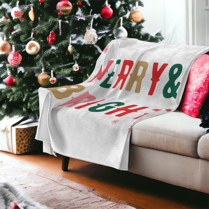 Christmas Holiday Merry & Bright Plush Blanket Throw
