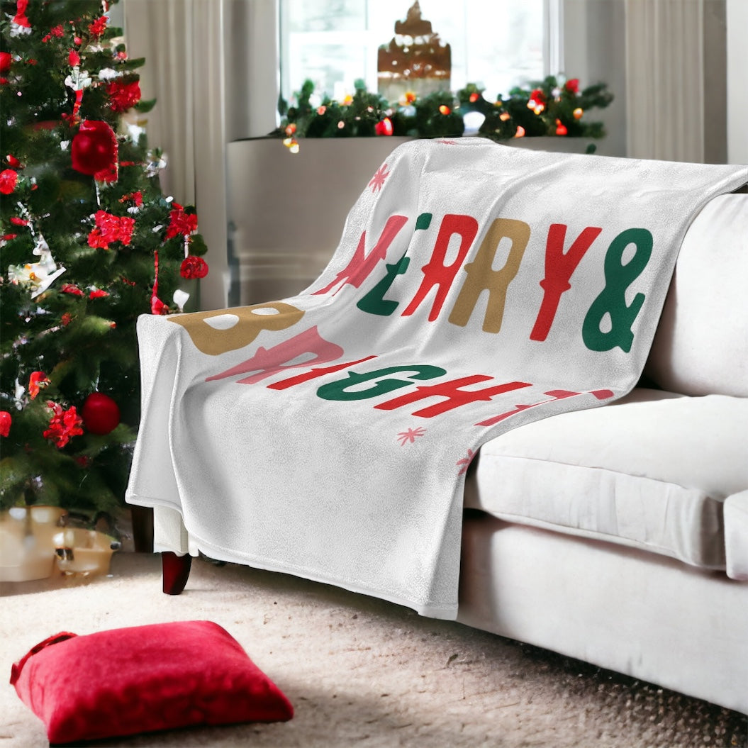 Christmas Holiday Merry & Bright Plush Blanket Throw