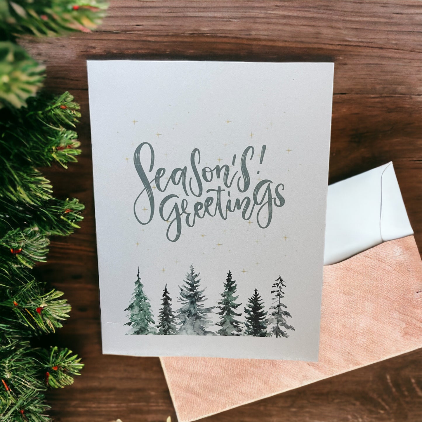 Seasons Greetings Christmas Printable Greeting Notecards, Digital Download